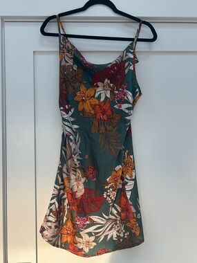 Floral Slip Dress in Teal with Orange & Red Blooms